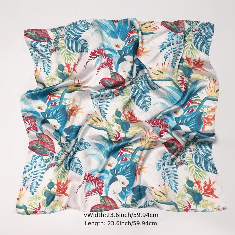 Women's Botanical Floral Print Satin Square Scarf