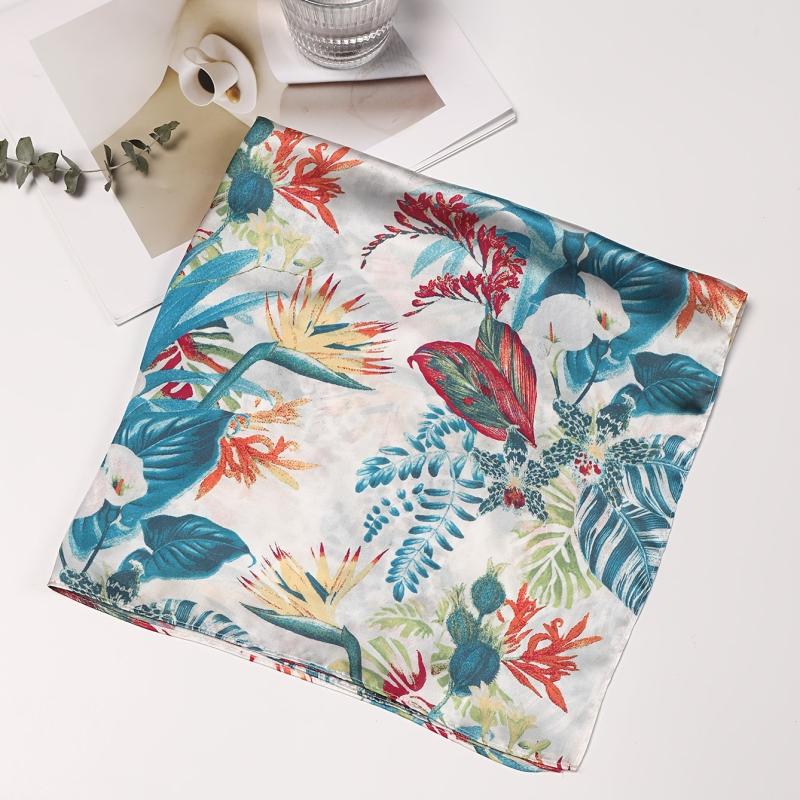 Women's Botanical Floral Print Satin Square Scarf