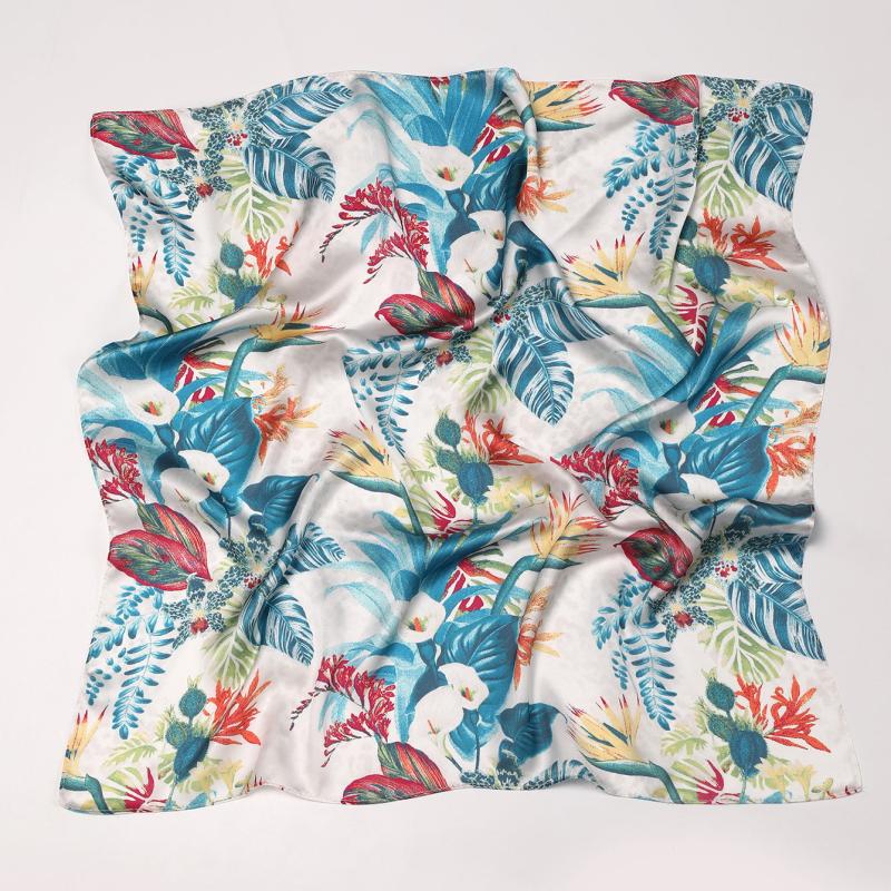 Women's Botanical Floral Print Satin Square Scarf