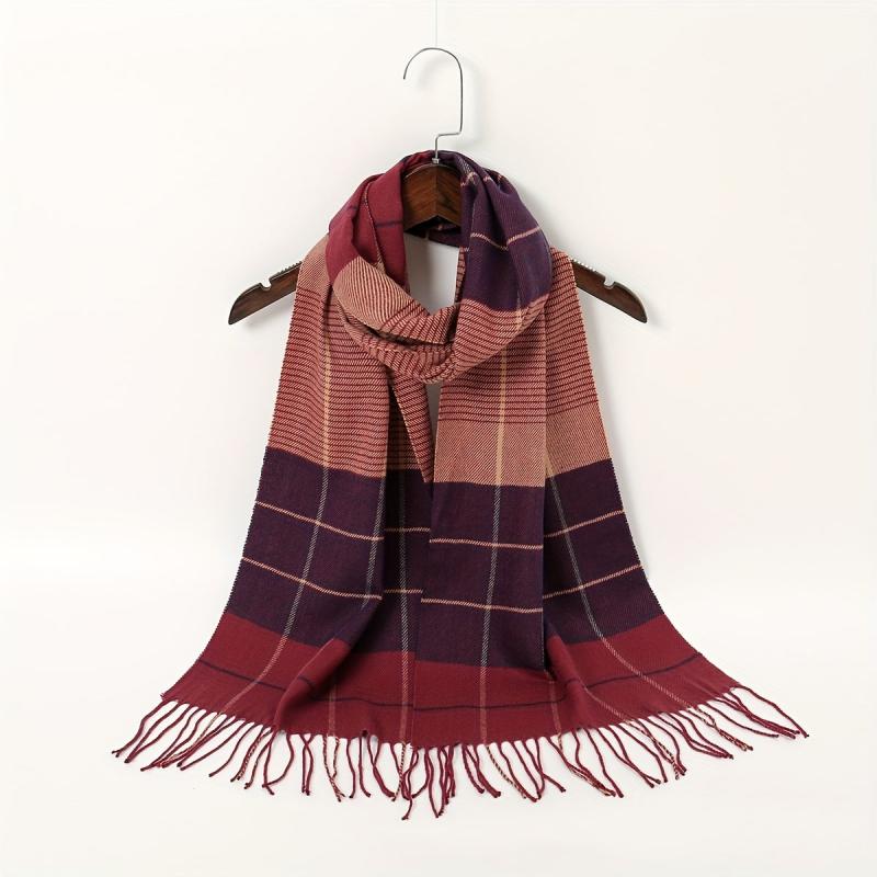 Geometric Plaid Scarf Sunscreen Fringed Shawl
