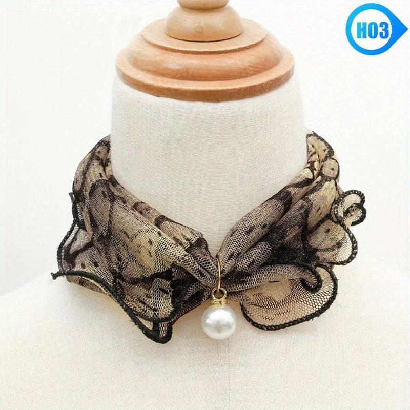 Faux Pearl Pendant Ruffles Scarf Glitter Neck Warmer Vintage Headband