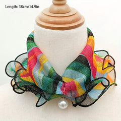 Faux Pearl Pendant Ruffles Scarf Glitter Neck Warmer Vintage Headband