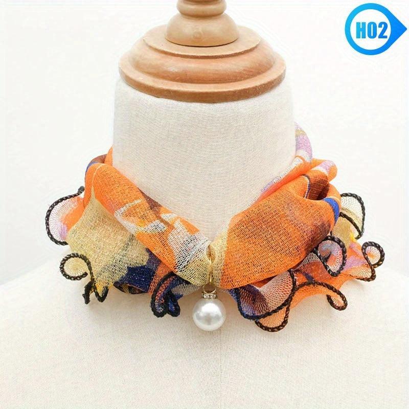 Faux Pearl Pendant Ruffles Scarf Glitter Neck Warmer Vintage Headband
