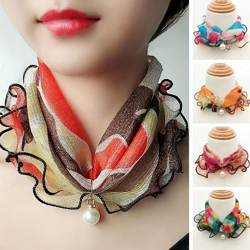 Faux Pearl Pendant Ruffles Scarf Glitter Neck Warmer Vintage Headband