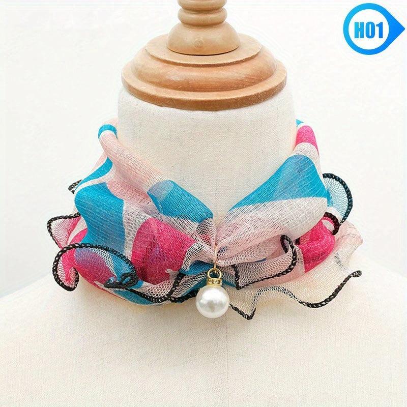 Faux Pearl Pendant Ruffles Scarf Glitter Neck Warmer Vintage Headband