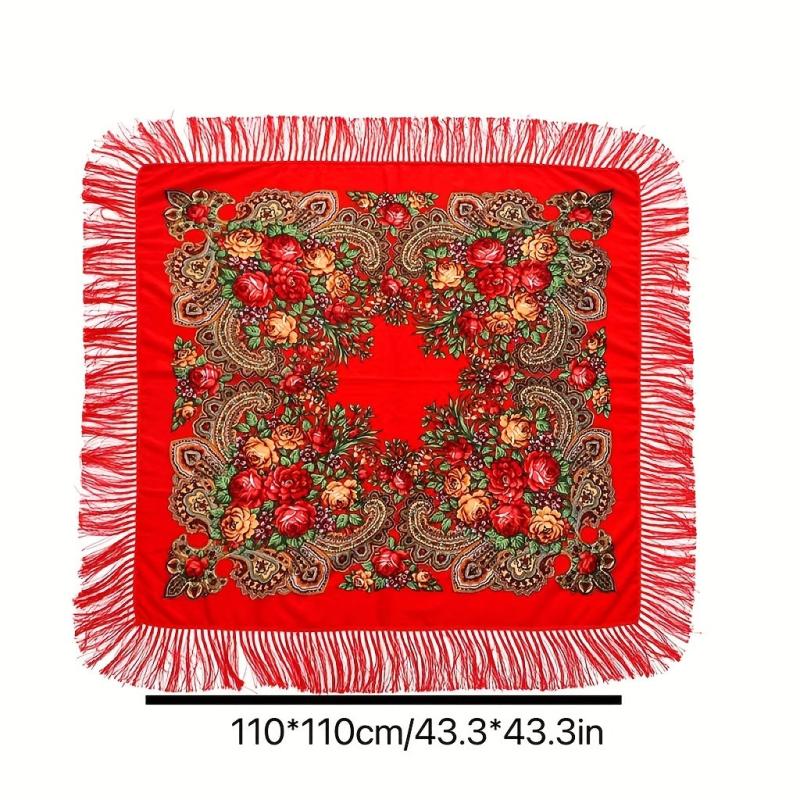 Boho Square Scarf Tassel Flower Print Shawl Vintage Cape Women's Cardigan