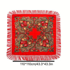 Boho Square Scarf Tassel Flower Print Shawl Vintage Cape Women's Cardigan