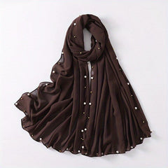 Chiffon Scarf Faux Pearl Rhinestone Hijab Solid Shawl Head Wrap Bandana