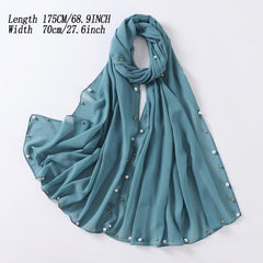 Chiffon Scarf Faux Pearl Rhinestone Hijab Solid Shawl Head Wrap Bandana