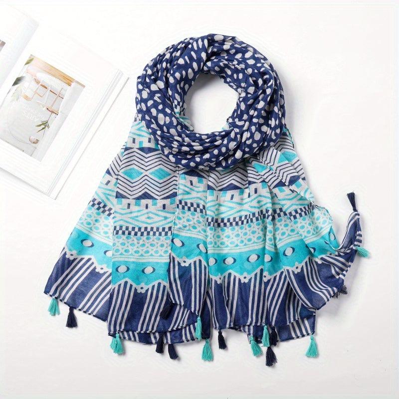 TWOSUN Boho Stripe Scarf Tassel Shawl Sunproof Turban