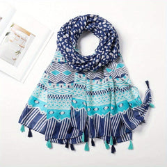TWOSUN Boho Stripe Scarf Tassel Shawl Sunproof Turban