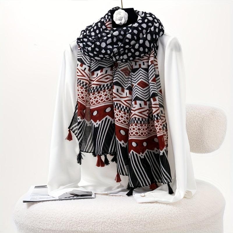 TWOSUN Boho Stripe Scarf Tassel Shawl Sunproof Turban