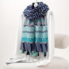 TWOSUN Boho Stripe Scarf Tassel Shawl Sunproof Turban