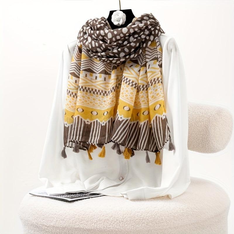TWOSUN Boho Stripe Scarf Tassel Shawl Sunproof Turban