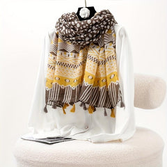 TWOSUN Boho Stripe Scarf Tassel Shawl Sunproof Turban