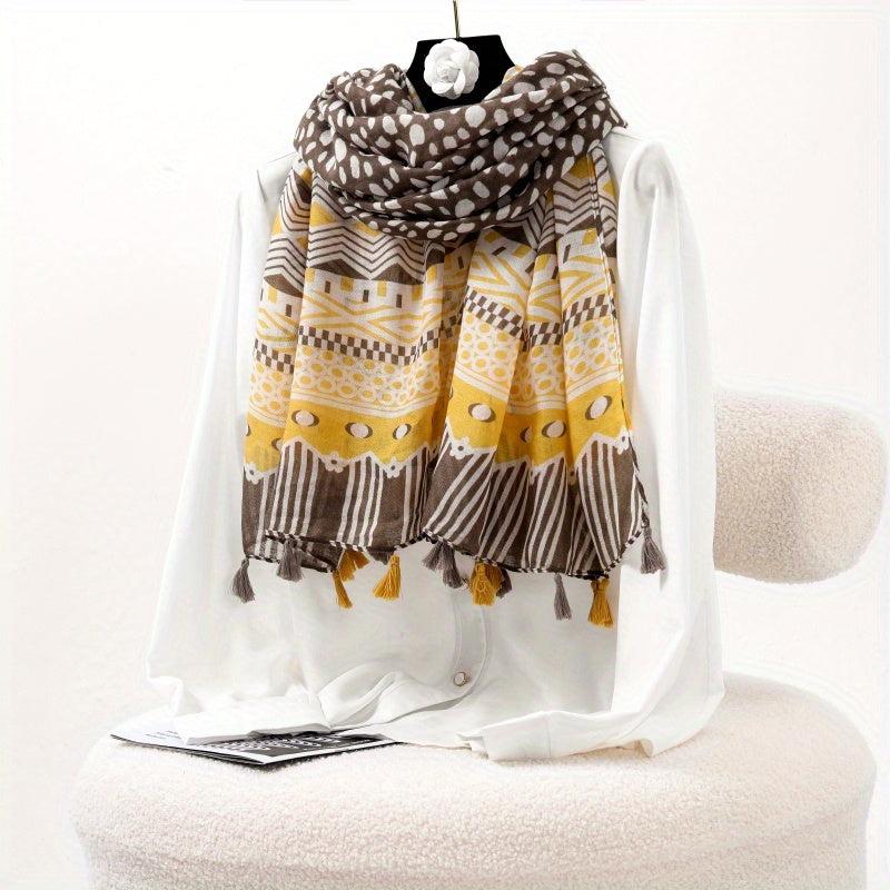 TWOSUN Boho Stripe Scarf Tassel Shawl Sunproof Turban