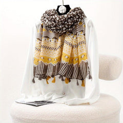 TWOSUN Boho Stripe Scarf Tassel Shawl Sunproof Turban
