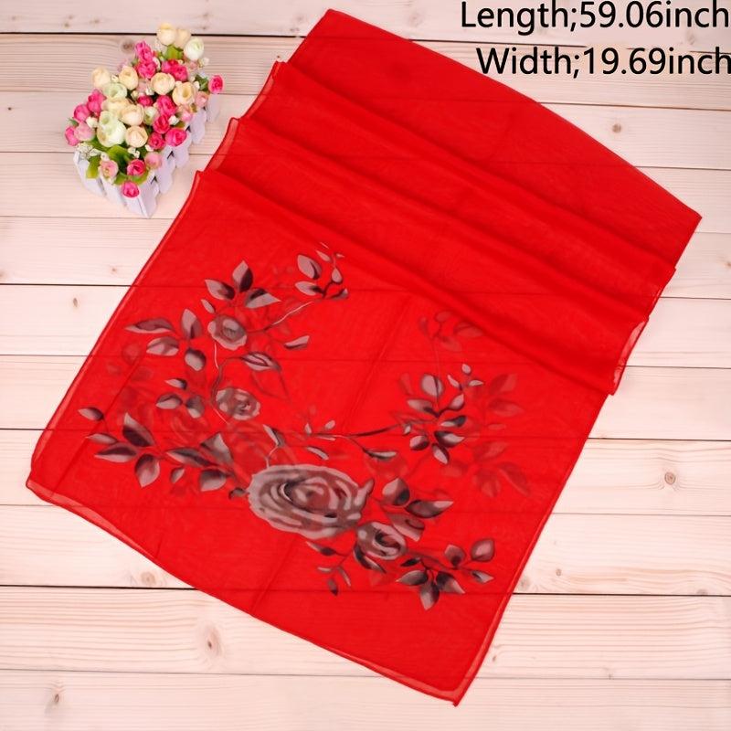 Flower Embroidery Chiffon Scarf Hijab Windproof Head Wrap