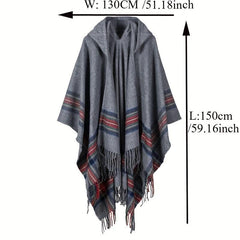 Vintage Jacquard Shawl Hooded Cloak Tassel Cape Womens Wrap Cardigan
