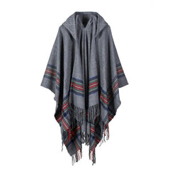 Vintage Jacquard Shawl Hooded Cloak Tassel Cape Womens Wrap Cardigan