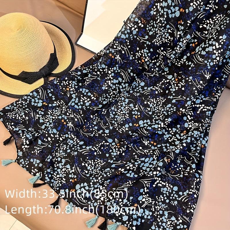 Vintage Floral Print Tassel Scarf Casual Shawl Boho Head Wrap Hijab Sunscreen