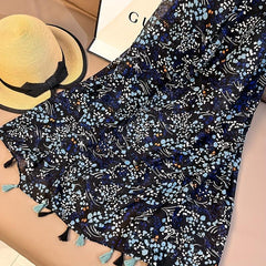 Vintage Floral Print Tassel Scarf Casual Shawl Boho Head Wrap Hijab Sunscreen