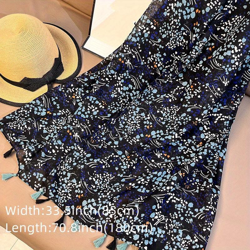 Vintage Floral Print Tassel Scarf Casual Shawl Boho Head Wrap Hijab Sunscreen
