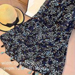 Vintage Floral Print Tassel Scarf Casual Shawl Boho Head Wrap Hijab Sunscreen