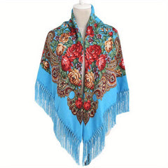 Print Square Scarf Tassel Shawl Women's Clothing Accessories