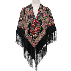 Print Square Scarf Tassel Shawl Women's Clothing Accessories