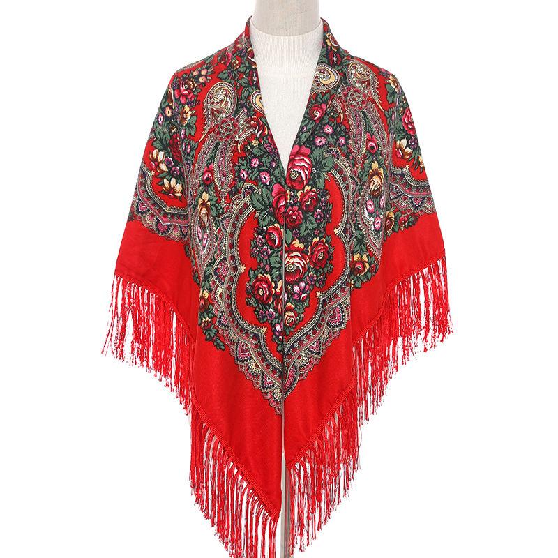 Print Square Scarf Tassel Shawl Women's Clothing Accessories
