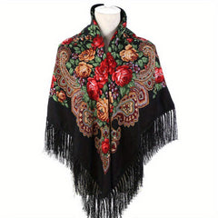 Print Square Scarf Tassel Shawl Women's Clothing Accessories