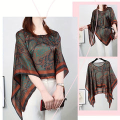 Paisley Print Shawl & Orange Silk Loose Pullover Cape