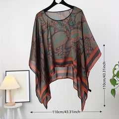 Paisley Print Shawl & Orange Silk Loose Pullover Cape