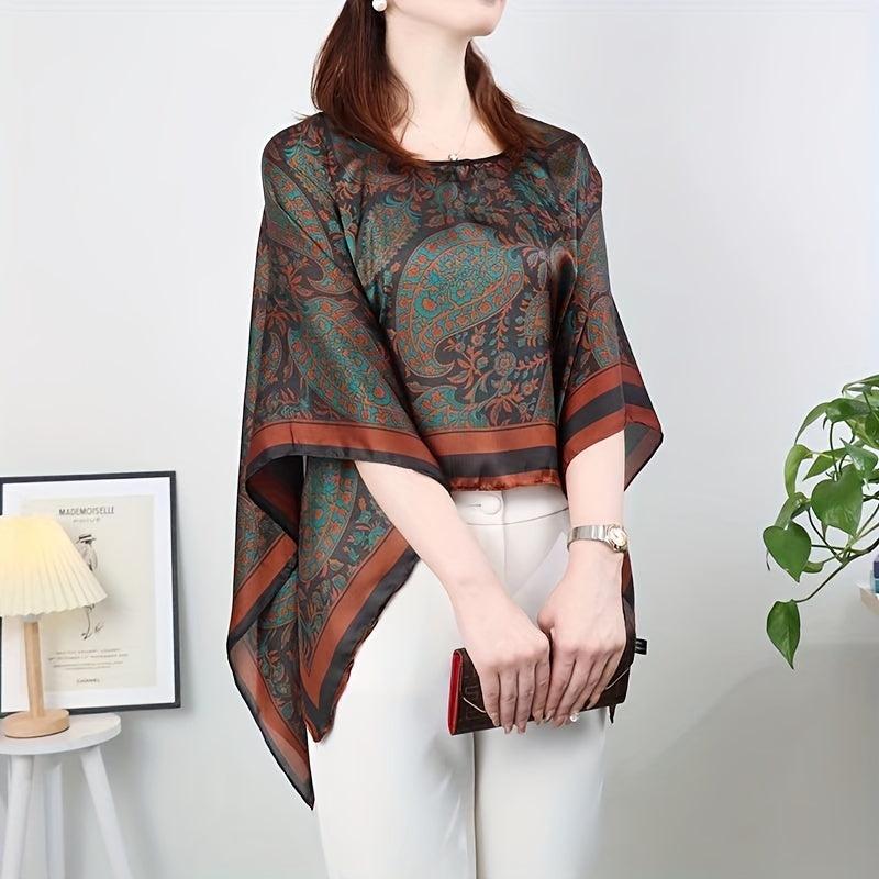 Paisley Print Shawl & Orange Silk Loose Pullover Cape