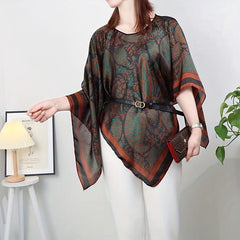 Paisley Print Shawl & Orange Silk Loose Pullover Cape