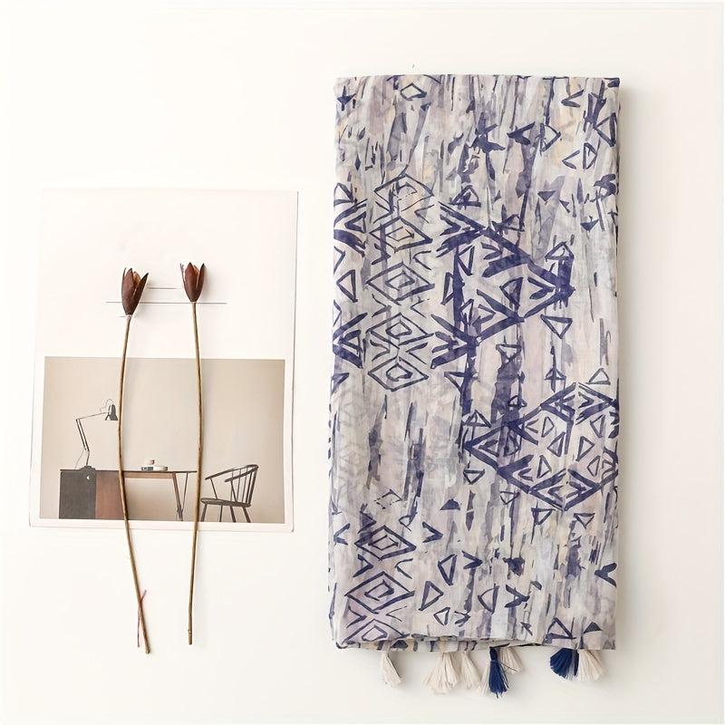 Geometric Tie Dye Print Scarf Lightweight Breathable Sunscreen Fringed Shawl