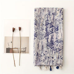 Geometric Tie Dye Print Scarf Lightweight Breathable Sunscreen Fringed Shawl