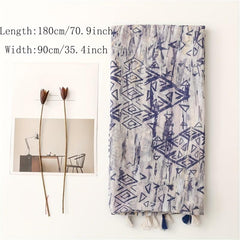 Geometric Tie Dye Print Scarf Lightweight Breathable Sunscreen Fringed Shawl