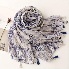 Geometric Tie Dye Print Scarf Lightweight Breathable Sunscreen Fringed Shawl