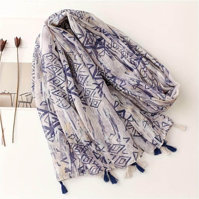 Geometric Tie Dye Print Scarf Lightweight Breathable Sunscreen Fringed Shawl