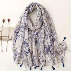 Geometric Tie Dye Print Scarf Lightweight Breathable Sunscreen Fringed Shawl