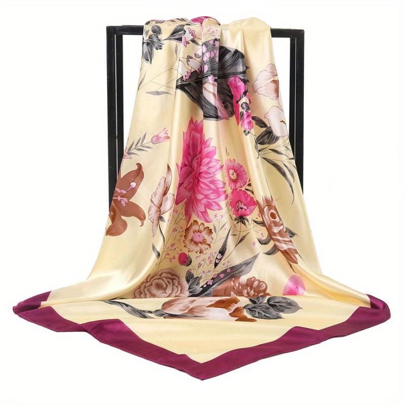 Flower Print Satin Bandana Casual Shawl Vintage Neckerchief