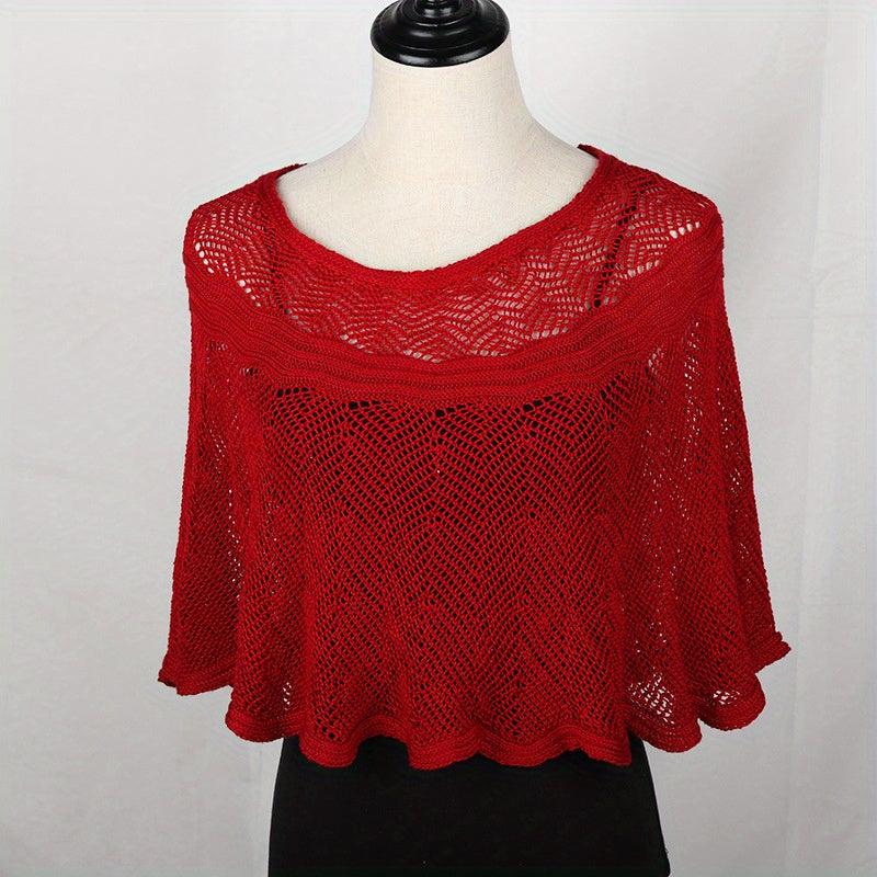 Ruffles Hollow Knitted Shawl Casual Solid Wrap Cape Women Dress Accessories