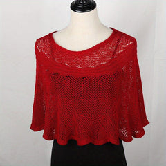 Ruffles Hollow Knitted Shawl Casual Solid Wrap Cape Women Dress Accessories