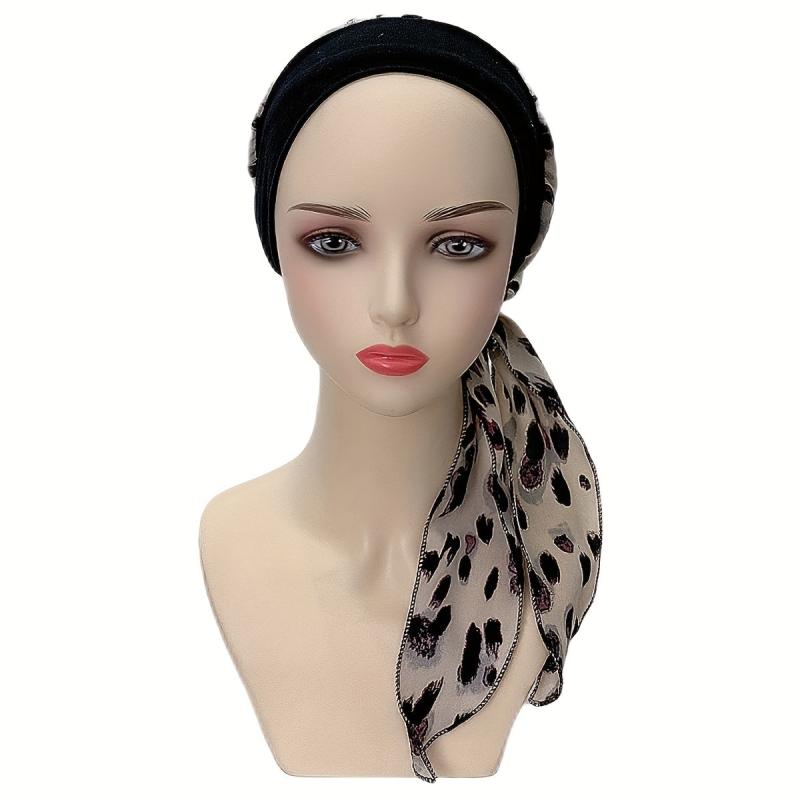 Leopard Print Turban Boho Head Wrap Chemo Cap Ramadan Head Scarf Women