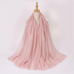 Rhinestone Faux Pearl Decor Scarf Hijab Solid Frayed Edge Shawl