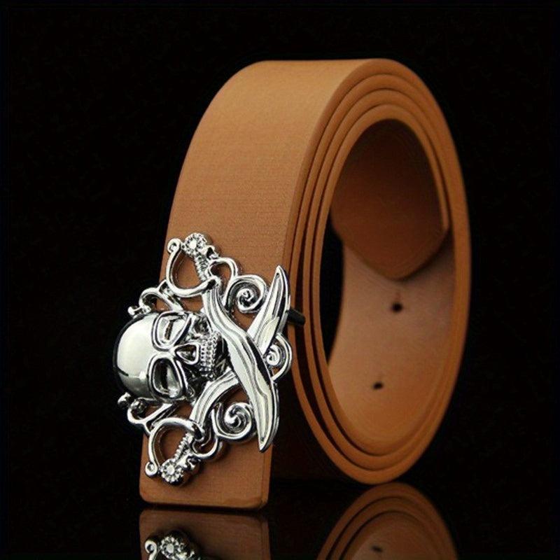 Skull Belt Buckle Casual Leather Belt Men