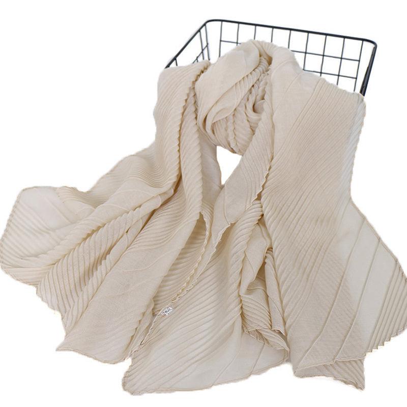 Casual Solid Bandana Striped Wrinkle Shawl Scarf Women Lightweight Silk Neck Sca
