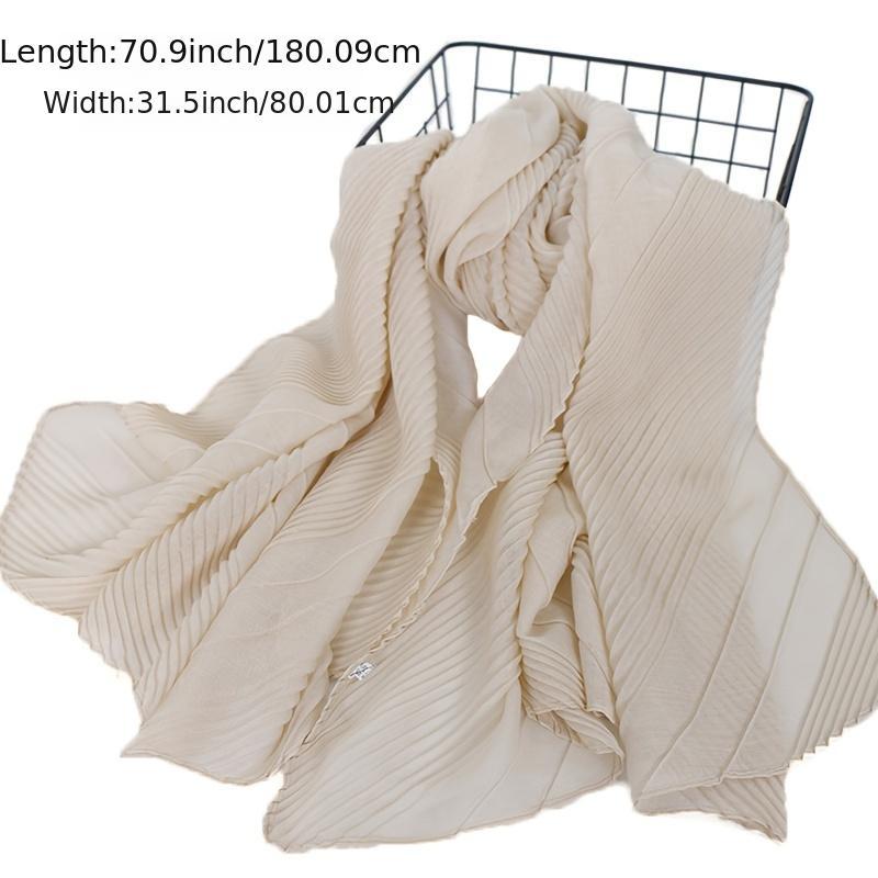 Casual Solid Bandana Striped Wrinkle Shawl Scarf Women Lightweight Silk Neck Sca